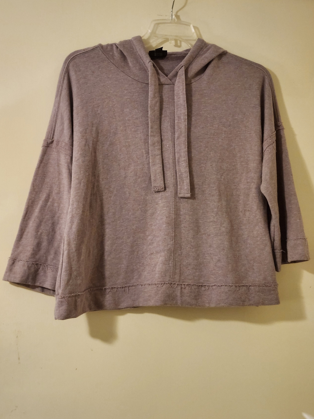 a.n.a Taupe Knit Drop Shoulder Raw Hem 3/4 Sleeves Hooded Pullover M